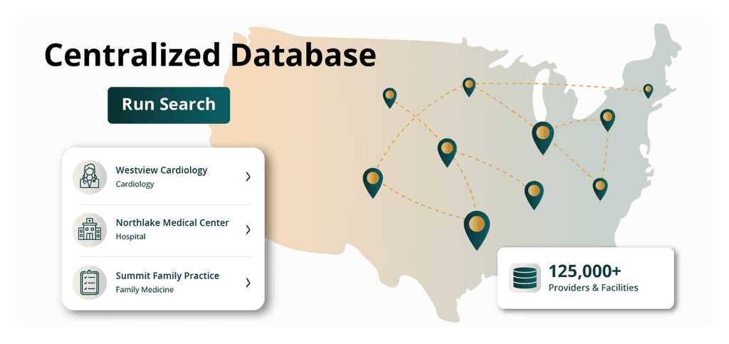 Centralized doctor and medical facility database with nationwide provider search